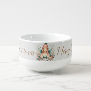 Beautiful winter angel amidst the northern nature soup mug