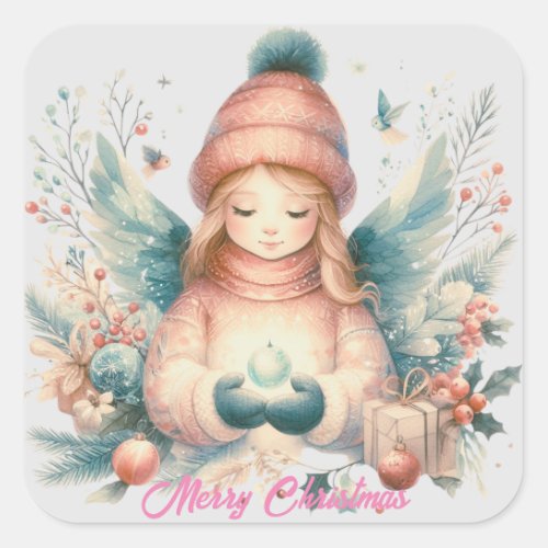Beautiful winter angel amidst the northern nature square sticker