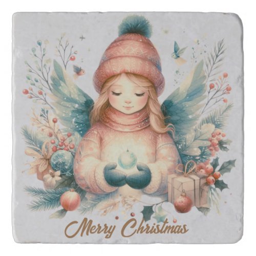 Beautiful winter angel amidst the northern nature trivet