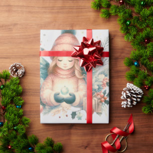 Beautiful winter angel amidst the northern nature wrapping paper