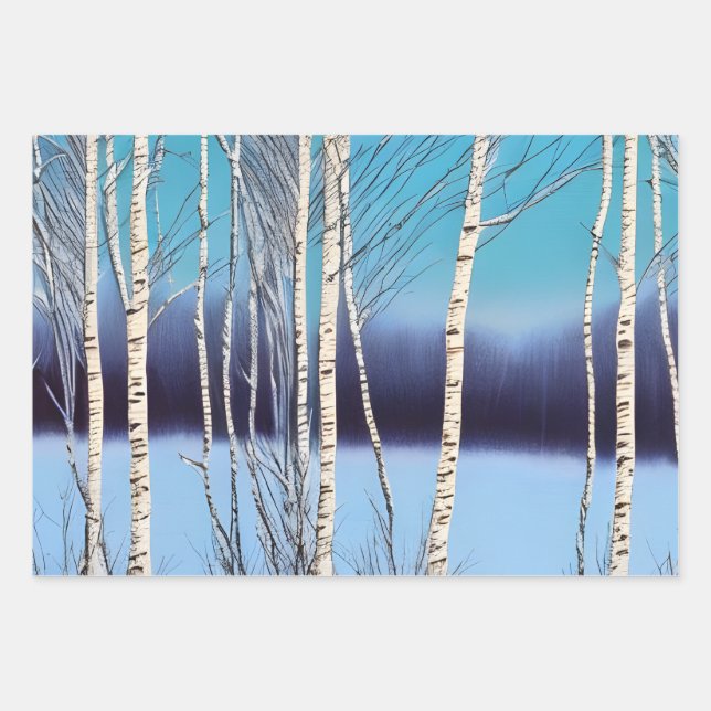 Beautiful Winter Birch Wrapping Paper Sheets (Front)