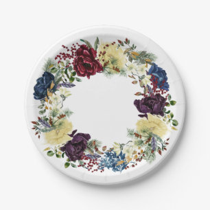 Beautiful Winter Floral Flower Wreath Roses Paper Plates