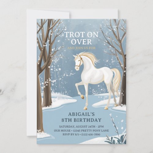 Beautiful Winter Forest Snowy White Horse Birthday Invitation