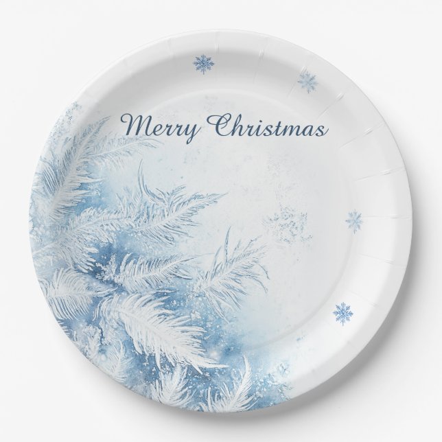 Beautiful Winter Frost Christmas Paper Plates (Front)