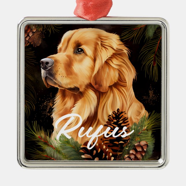 BEAUTIFUL WINTER GOLDEN RETRIEVER DOG METAL ORNAMENT (Front)