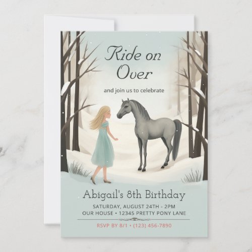 Beautiful Winter Horse and Girl Pony Birthday Invitation