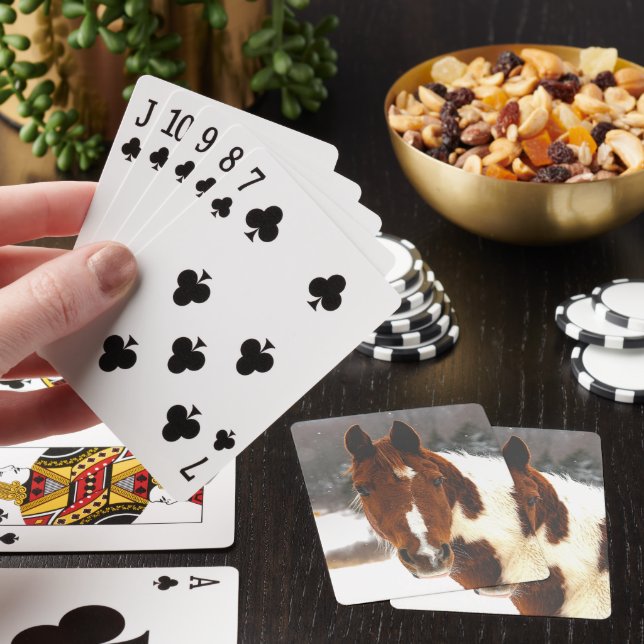 Beautiful Winter Horse Snowy Farm Scene Poker Cards (In Situ)