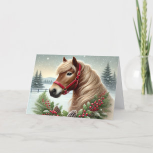 Beautiful Winter Horse with Wreath Holiday Card