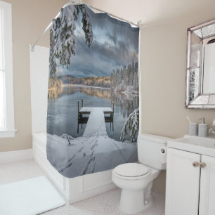 Beautiful winter lake scene shower curtain