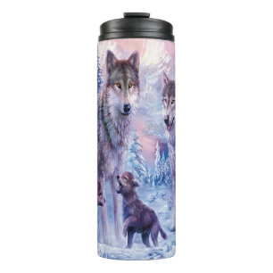 Beautiful Winter Landscape With a Pack of Wolves Thermal Tumbler