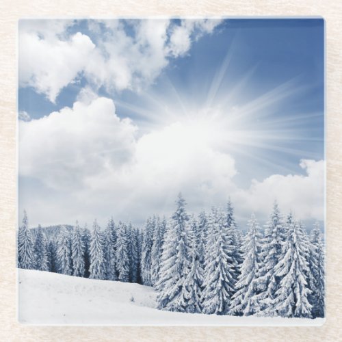 Beautiful Winter Landscape With Snow Glass Coaster