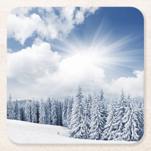 Beautiful Winter Landscape With Snow Square Paper Coaster
