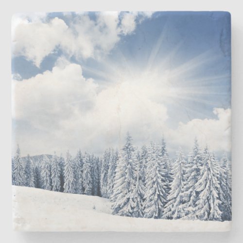 Beautiful Winter Landscape With Snow Stone Coaster