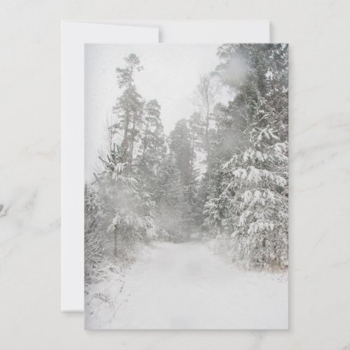 Beautiful winter landscape with snowy road holiday card