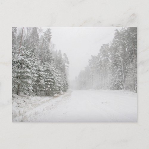 Beautiful winter landscape with snowy road holiday postcard