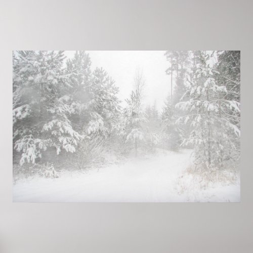 Beautiful winter landscape with snowy road poster