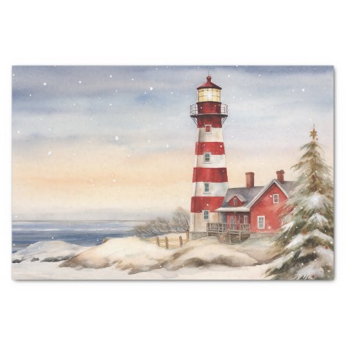Beautiful Winter Lighthouse Scene Christmas Tissue Paper