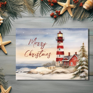 Beautiful Winter Lighthouse Scene Merry Christmas Holiday Card