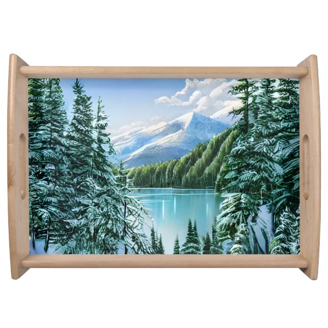 Beautiful Winter Mountain Lake Pine Trees Serving Tray (Front)