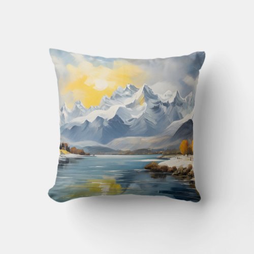 Beautiful Winter Mountains and Lake Throw Pillow