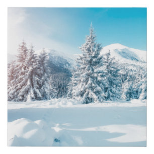 Beautiful winter nature landscape, amazing mountai faux canvas print