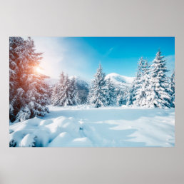 Beautiful winter nature landscape, amazing mountai poster