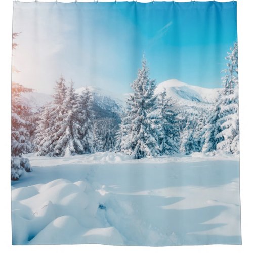 Beautiful winter nature landscape amazing mountai shower curtain