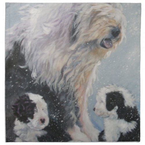 Beautiful winter Old English SheepDog Painting Napkin