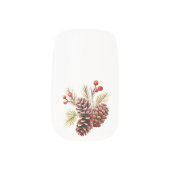 Beautiful Winter Pinecones on White Minx Nail Art (Left Thumb)