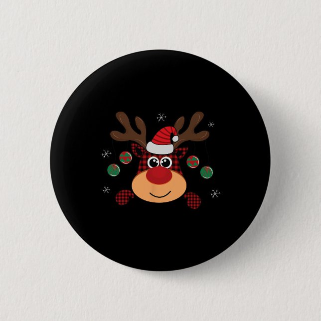 Beautiful Winter Red Buffalo Plaid Leaping Deer  Button (Front)