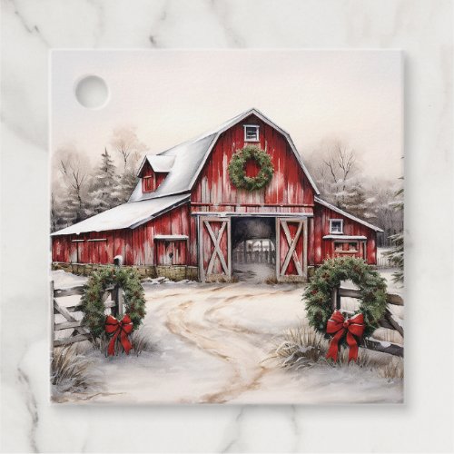Beautiful Winter Rustic Barn Christmas Gift Tag