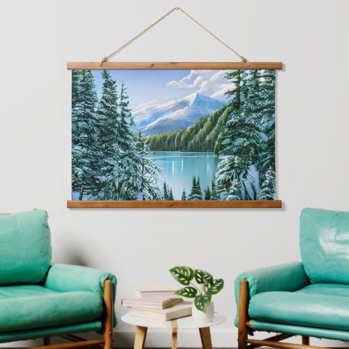 Beautiful Winter Sky Mountain Lake  Hanging Tapestry