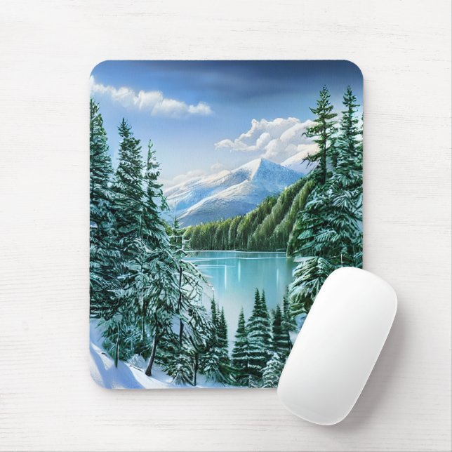 Beautiful Winter Sky Mountain Lake Mouse Pad (With Mouse)