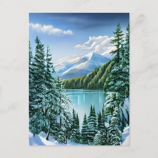 Beautiful Winter Sky Mountain Lake Postcard (Front)