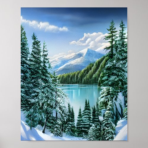Beautiful Winter Sky Mountain Lake Poster
