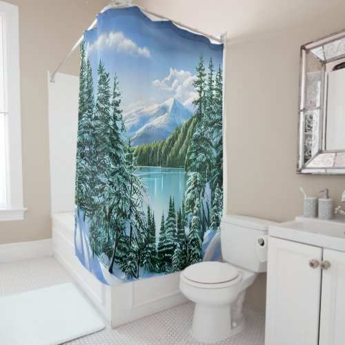 Beautiful Winter Sky Mountain Lake  Shower Curtain