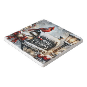 Beautiful Winter Snow Cardinal/Christmas/Mailbox Trivet