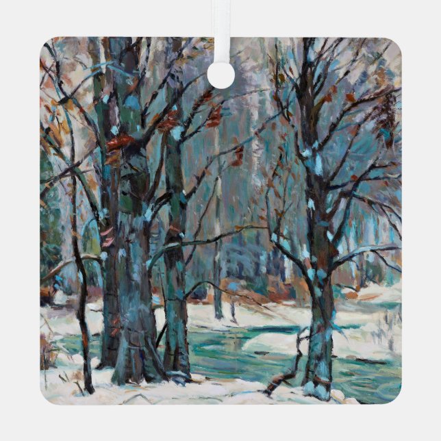 Beautiful Winter Snow Scene From Master Study Metal Ornament (Back)