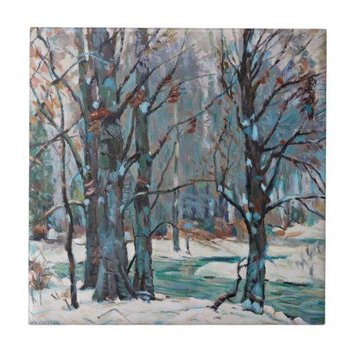 Beautiful Winter Snow Scene with Blues and Grays Ceramic Tile