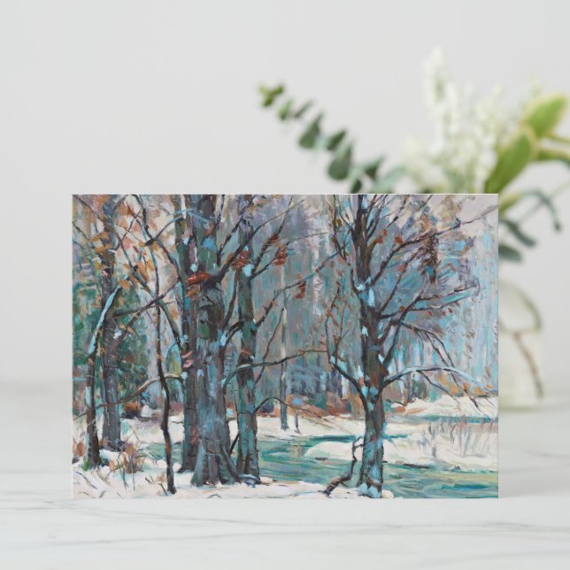 Beautiful Winter Snow Scene with Blues and Grays Holiday Card (Standing Front)