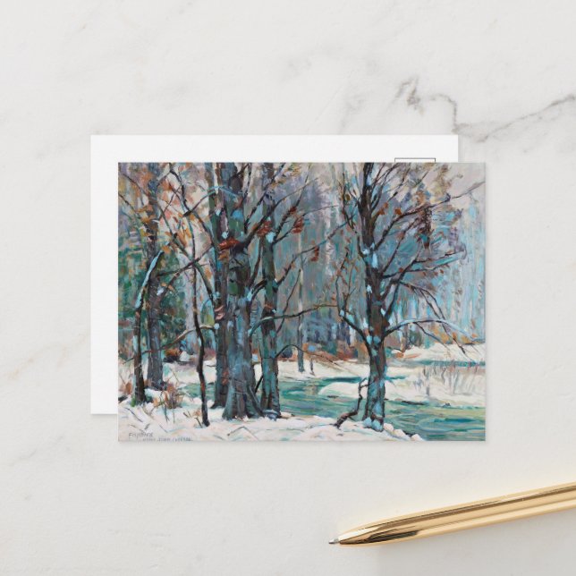 Beautiful Winter Snow Scene with Blues and Grays Holiday Postcard (Front/Back In Situ)