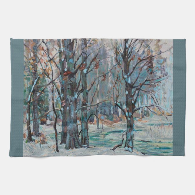 Beautiful Winter Snow Scene with Blues and Grays Kitchen Towel (Horizontal)