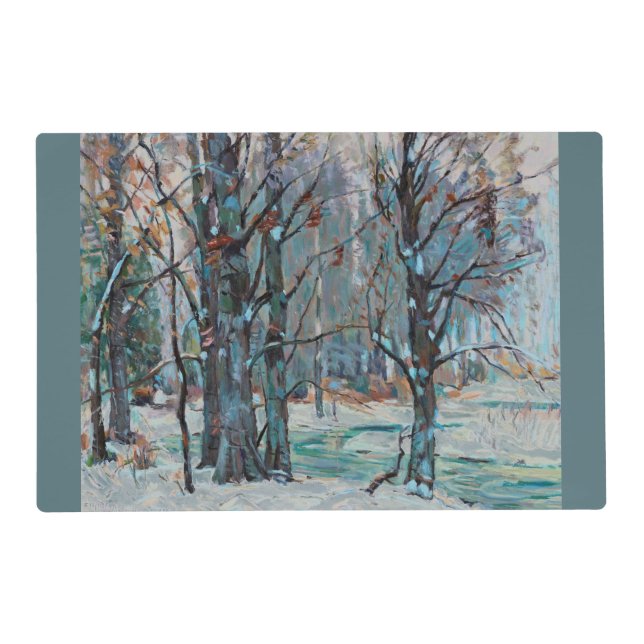 Beautiful Winter Snow Scene with Blues and Grays Placemat (Front)