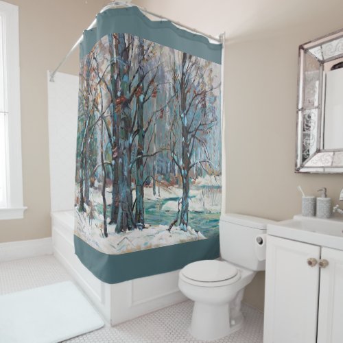 Beautiful Winter Snow Scene with Blues and Grays Shower Curtain