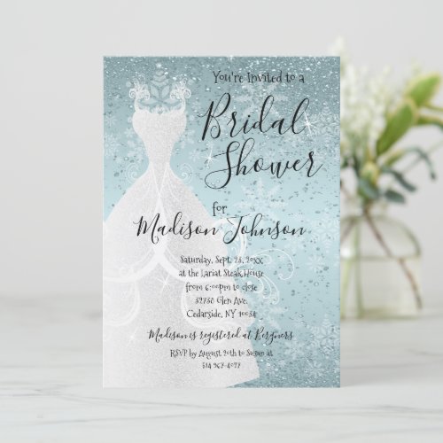 Beautiful Winter Snowfall Bridal Shower _ Blue Invitation