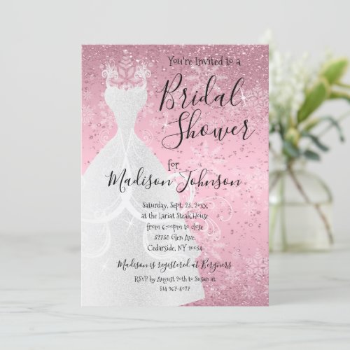 Beautiful Winter Snowfall Bridal Shower _ Pink Invitation