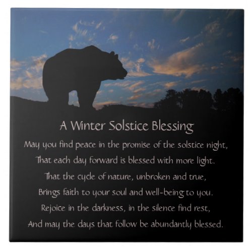 Beautiful Winter Solstice Blessing with Bear Ceramic Tile
