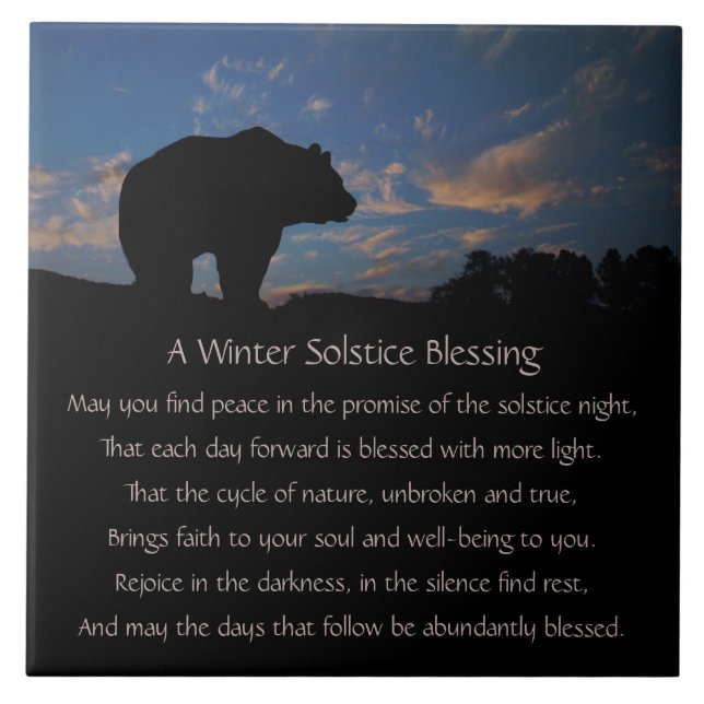 Beautiful Winter Solstice Blessing with Bear Ceramic Tile (Front)