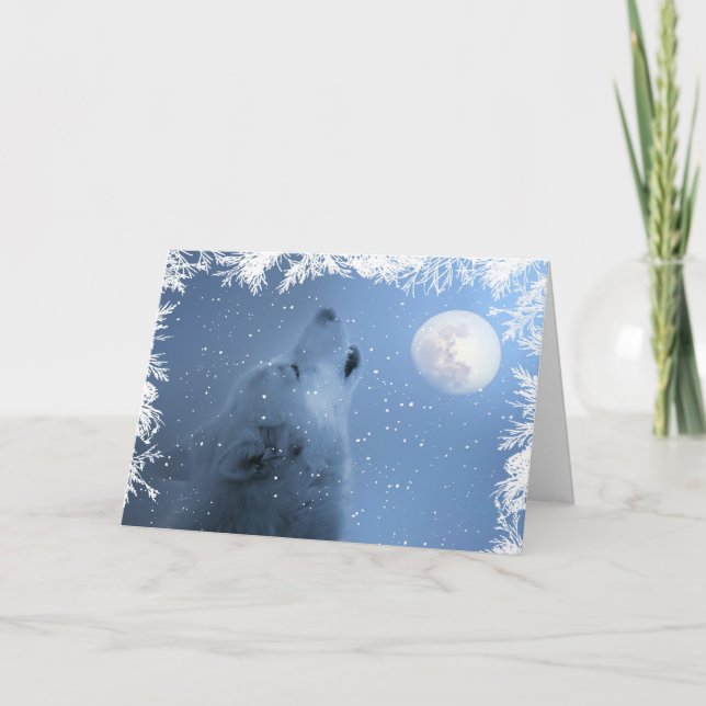 Beautiful Winter Solstice Blessings Wolf Card (Front)