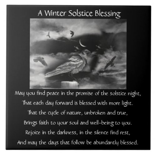 Beautiful Winter Solstice Ravens and Crescent Moon Ceramic Tile